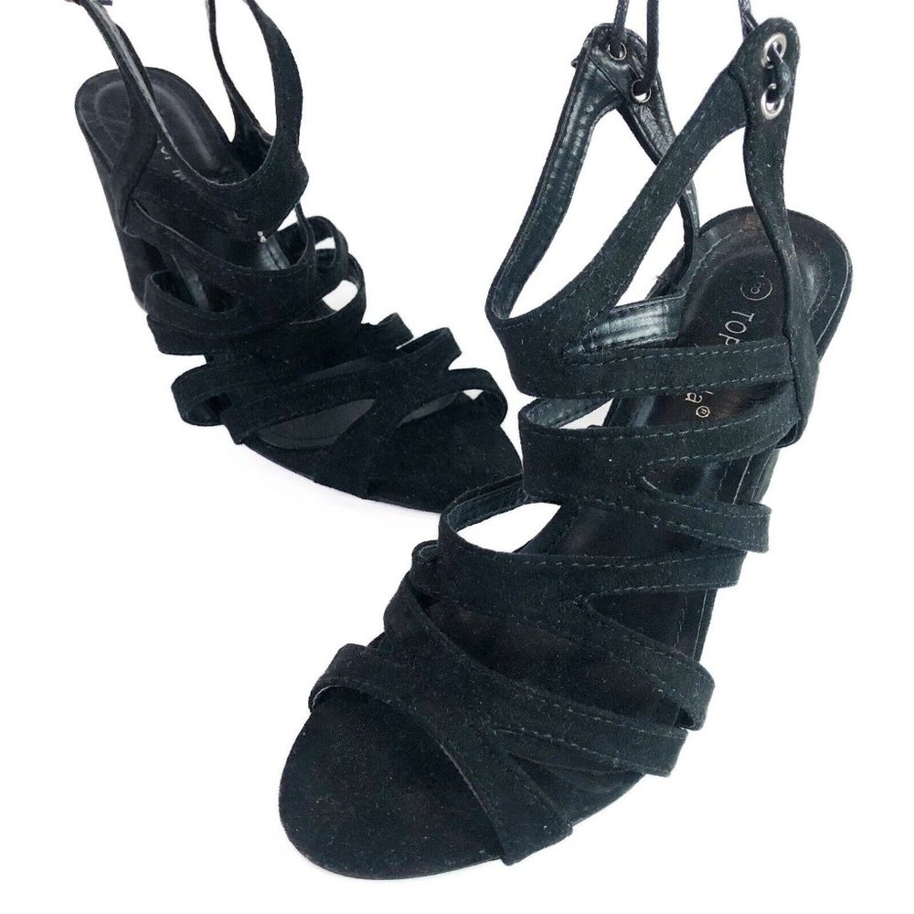 Top Moda HAILEY Women's Sandals Heels Strappy Slingback Black Size 8 M, Cutout